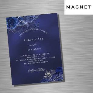 Navy blue flowers elegant luxury wedding magnetic invitation