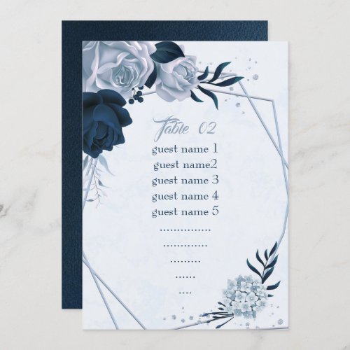 navy  blue flowers geometric seating chart card