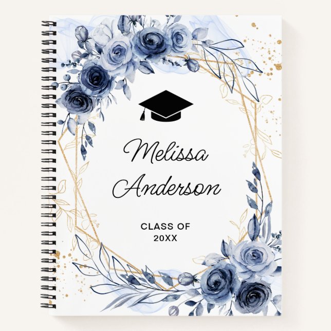 Navy Blue Flowers Graduate Notebook (Front)