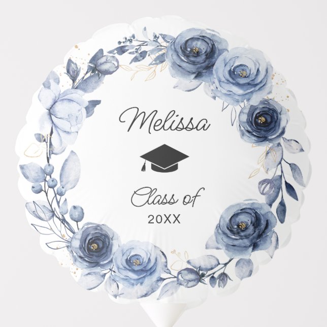 Navy Blue Flowers Graduation Balloon (Front)
