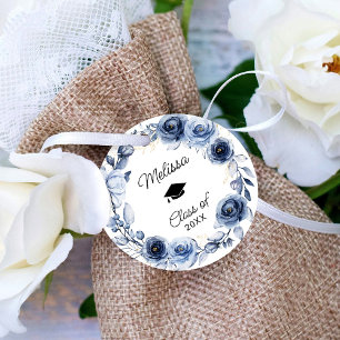 Navy Blue Flowers Graduation Favor Tags