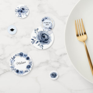 Navy Blue Flowers Graduation Party Confetti