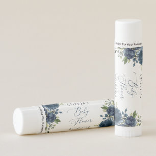 Navy Blue Flowers, Greenery, Boho, Baby Shower Lip Balm