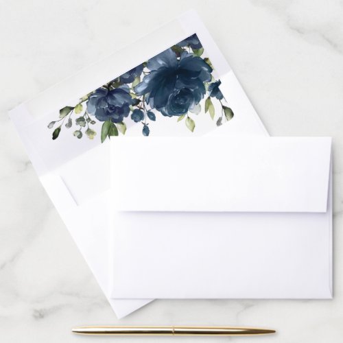 Navy Blue Flowers Greenery Boho Birthday Envelope Liner