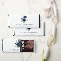 Navy Blue Flowers, Greenery, Boho, Birthday Hershey Bar Favors