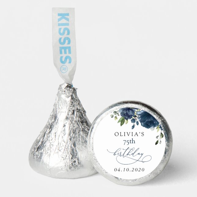 Navy Blue Flowers, Greenery, Boho, Birthday Hershey®'s Kisses® (Front)