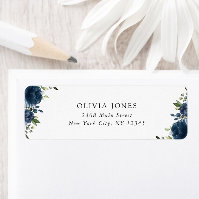 Navy Blue Flowers, Greenery, Boho, Birthday Label (Insitu)