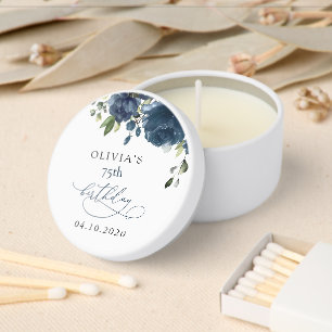 Navy Blue Flowers, Greenery, Boho, Birthday Mini Candle Favors