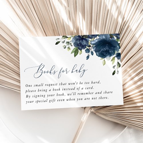 Navy Blue Flowers Greenery Boho Books For Baby Enclosure Card