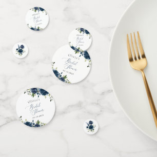 Navy Blue Flowers, Greenery, Boho, Bridal Shower Confetti