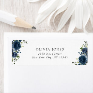 Navy Blue Flowers, Greenery, Boho, Bridal Shower Label