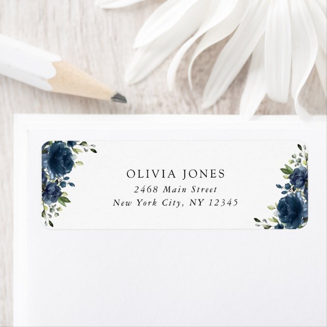 Navy Blue Flowers, Greenery, Boho, Bridal Shower Label (Insitu)