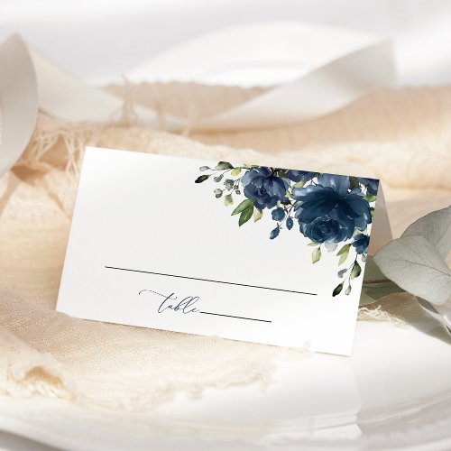 Navy Blue Flowers Greenery Boho Bridal Shower Place Card