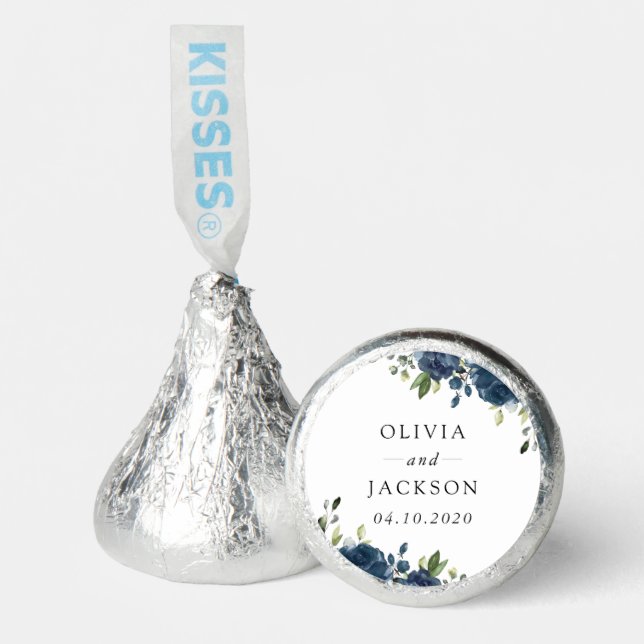 Navy Blue Flowers, Greenery, Boho, Floral Wedding Hershey®'s Kisses® (Front)