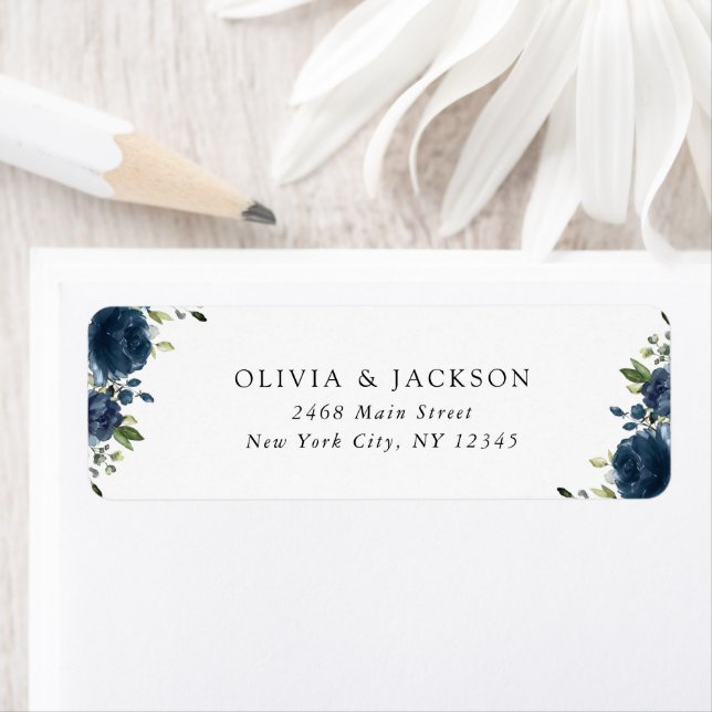 Navy Blue Flowers, Greenery, Boho, Floral Wedding Label (Insitu)