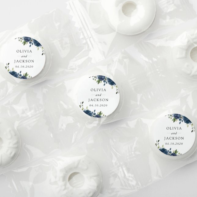 Navy Blue Flowers, Greenery, Boho, Floral Wedding Life Saver® Mints (Assorted)