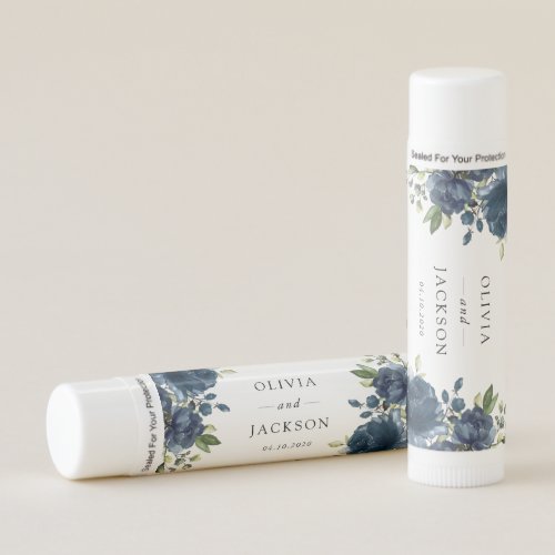 Navy Blue Flowers Greenery Boho Floral Wedding Lip Balm