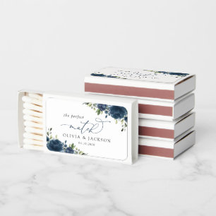 Navy Blue Flowers, Greenery, Boho, Floral Wedding Matchboxes