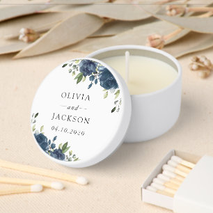 Navy Blue Flowers, Greenery, Boho, Floral Wedding Mini Candle Favors