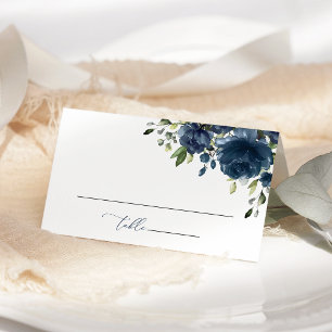 Navy Blue Flowers, Greenery, Boho, Floral Wedding Place Card