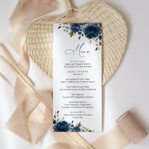 Navy Blue Flowers Greenery Bridal Shower Menu