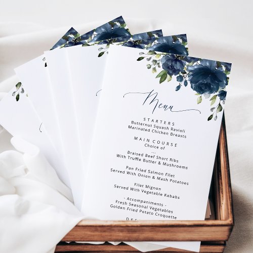 Navy Blue Flowers Greenery Bridal Shower Menu