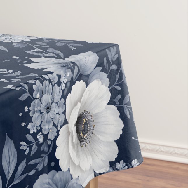 navy blue flowers modern decorative bathroom  tablecloth (In Situ)