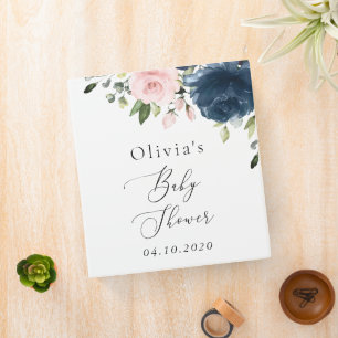 Navy Blue Flowers, Pink Flowers, Baby Shower 3 Ring Binder