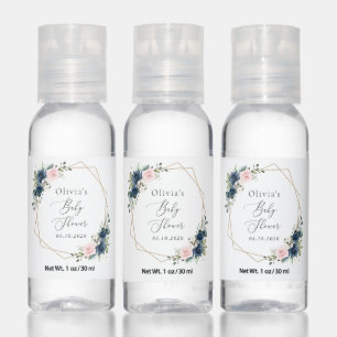 Navy Blue Flowers, Pink Flowers, Baby Shower Hand Sanitizer