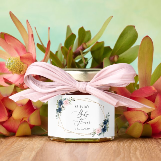 Navy Blue Flowers, Pink Flowers, Baby Shower  Honey Jar Favors (Insitu (Wedding))