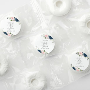 Navy Blue Flowers, Pink Flowers, Baby Shower Life Saver® Mints