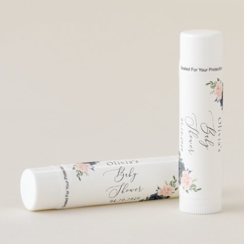 Navy Blue Flowers Pink Flowers Baby Shower Lip Balm