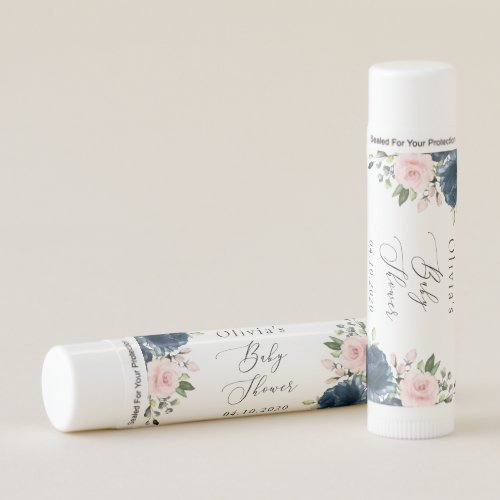 Navy Blue Flowers Pink Flowers Baby Shower Lip Balm