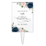Navy Blue Flowers, Pink Flowers, Boho, Birthday Cake Topper
