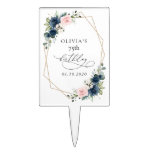 Navy Blue Flowers, Pink Flowers, Boho, Birthday Cake Topper