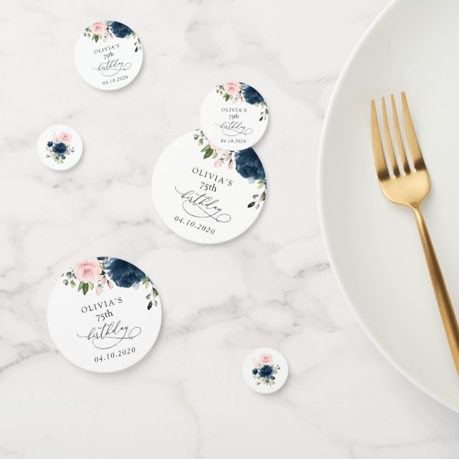 Navy Blue Flowers, Pink Flowers, Boho, Birthday Confetti (Group)