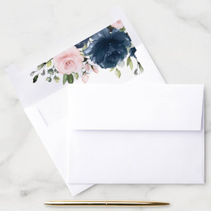 Navy Blue Flowers, Pink Flowers, Boho, Birthday Envelope Liner