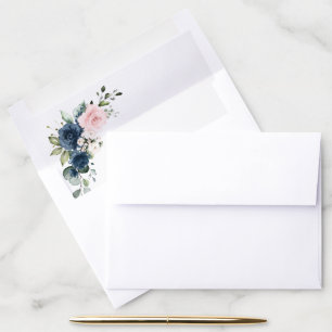 Navy Blue Flowers, Pink Flowers, Boho, Birthday Envelope Liner