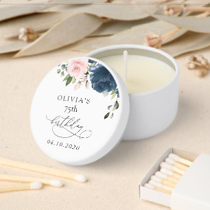 Navy Blue Flowers, Pink Flowers, Boho, Birthday Mini Candle Favors