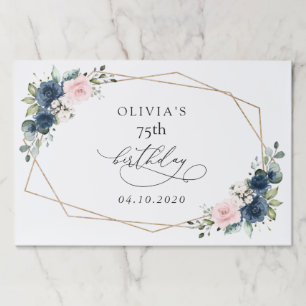 Navy Blue Flowers, Pink Flowers, Boho, Birthday Paper Pad