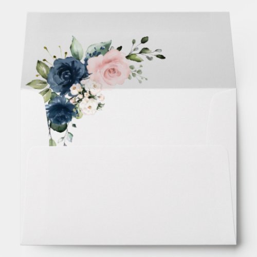 Navy Blue Flowers Pink Flowers Bridal Shower Envelope