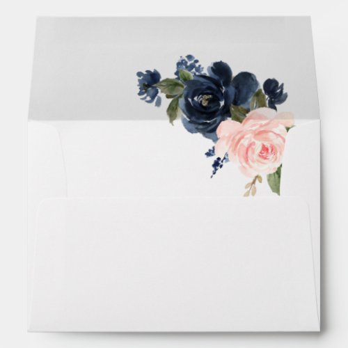 Navy Blue Flowers Pink Flowers Bridal Shower Envelope
