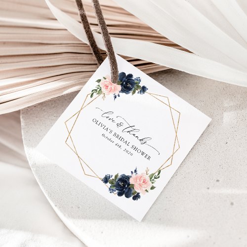 Navy Blue Flowers Pink Flowers Bridal Shower Favor Tags