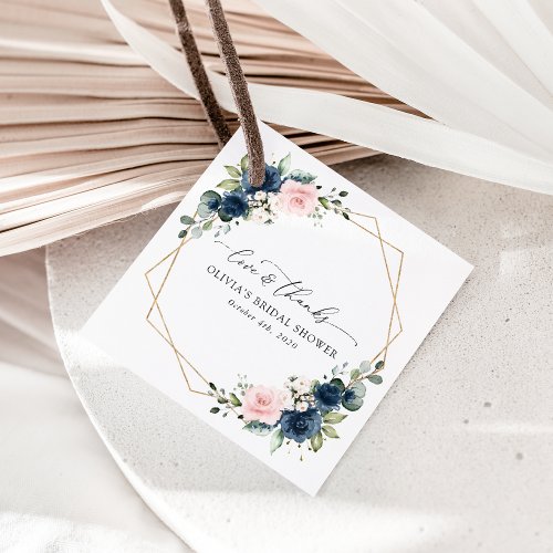 Navy Blue Flowers Pink Flowers Bridal Shower Favor Tags
