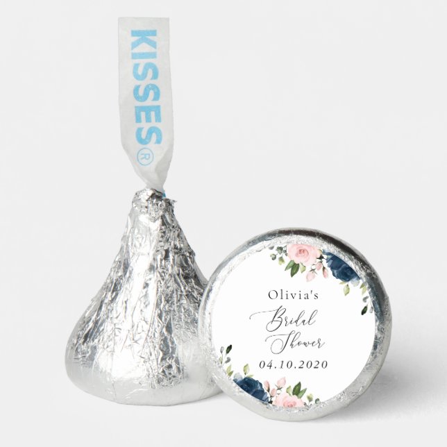 Navy Blue Flowers, Pink Flowers, Bridal Shower Hershey®'s Kisses® (Front)