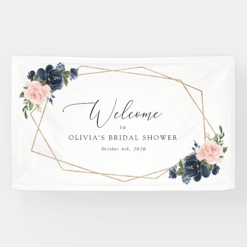 Navy Blue Flowers Pink Flowers Bridal Welcome Banner