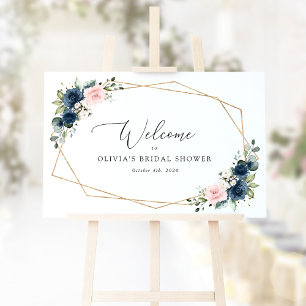 Navy Blue Flowers, Pink Flowers, Bridal Welcome Sign