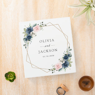 Navy Blue Flowers, Pink Flowers, Floral Wedding 3 Ring Binder