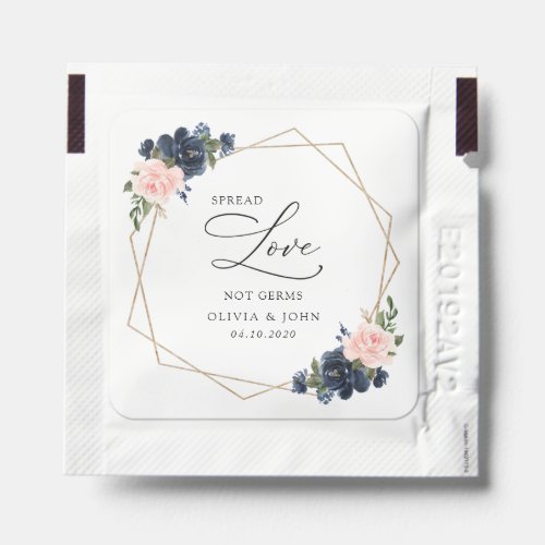 Navy Blue Flowers Pink Flowers Floral Wedding  Hand Sanitizer Packet