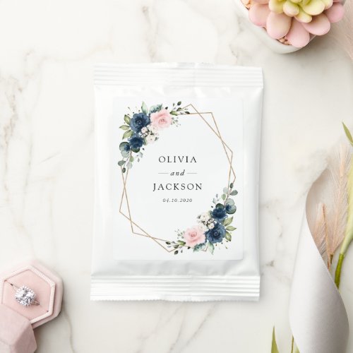 Navy Blue Flowers Pink Flowers Floral Wedding Hot Chocolate Drink Mix